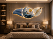 Moon Feather Serenity - Crystal Glass Painting with Led light+ Remote controlled/Sizes( 150*60cm) - 5ft*2ft