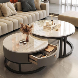 Round Coffee Table set with Drawer for Storage use - sizes -30*30*17/24*24*19 inches set