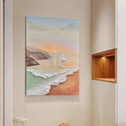 Sailboat by the Shore Canvas Painting (60×90 cm, Textured, Aluminum Frame)