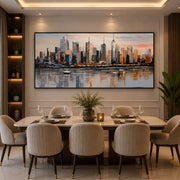 “Cityscape Reflections” landscape Handmade Painting (4ft×2ft, Heavy Aluminum Frame)