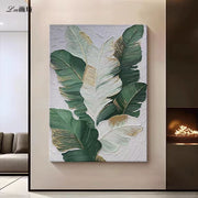 Abstract Leaves Handmade Canvas Painting(60×90 cm, Textured, Aluminum Frame)