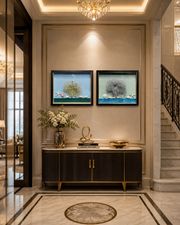 Golden Deer & Coastal Trees Shadow Box Wall Art | (20×24 inches Each)