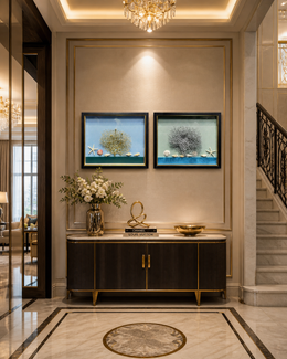 Golden Deer & Coastal Trees Shadow Box Wall Art | (20×24 inches Each)