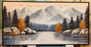 Golden Pathway Trees Canvas Painting (50×100 cm, Aluminum Frame)
