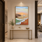 Sailboat by the Shore Canvas Painting (60×90 cm, Textured, Aluminum Frame)