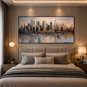 “Cityscape Reflections” landscape Handmade Painting (4ft×2ft, Heavy Aluminum Frame)