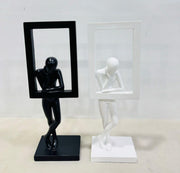 Abstract Thinker in Frame Showpiece – Modern Table Decor Sculpture – 11 Inch (Available in White & Black)