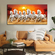 Sunset Gallop Seven Horses PVC Crystal Glass Wall Painting – 42 × 20 Inches