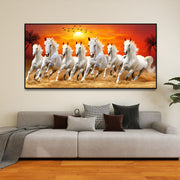 Sunset Gallop Seven Horses PVC Crystal Glass Wall Painting – 42 × 20 Inches