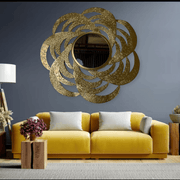 Round Gold Accent Mirror with Beaded Border