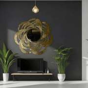 Round Gold Accent Mirror with Beaded Border