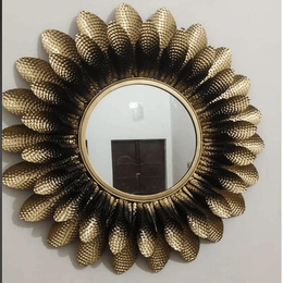 Luxury Gold and Black Leaf Accent Round Wall Mirror