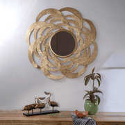 Round Gold Accent Mirror with Beaded Border