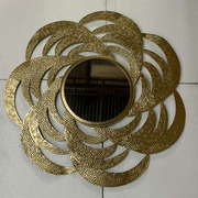 Round Gold Accent Mirror with Beaded Border