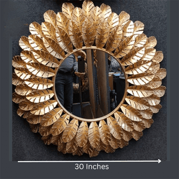 Luxury Gold Leaf Accent Round Wall Mirror