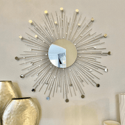 Decorative Gold Sunburst Pattern Round Wall Mirror