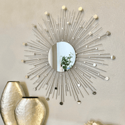 Decorative Gold Sunburst Pattern Round Wall Mirror