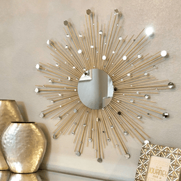 Decorative Gold Sunburst Pattern Round Wall Mirror