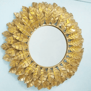 Luxury Gold Leaf Accent Round Wall Mirror