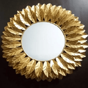 Luxury Gold Leaf Accent Round Wall Mirror