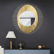 Luxury Gold Sunburst Sphere Accent Round Wall Mirror