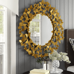 Luxury Gold Butterfly Accent Round Wall Mirror