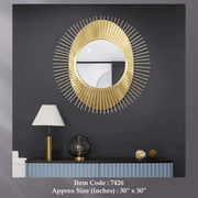 Luxury Gold Sunburst Sphere Accent Round Wall Mirror
